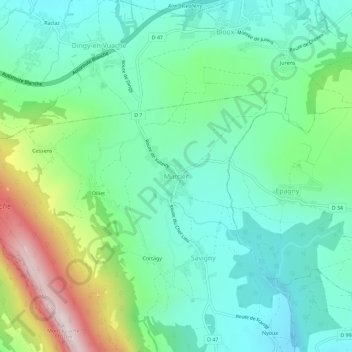 Topografische Karte Murcier, Höhe, Relief