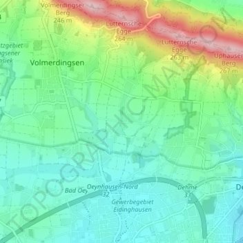 Topografische Karte Röhn, Höhe, Relief