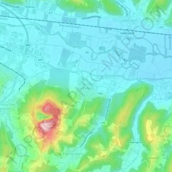 Topografische Karte Leitersdorf im Raabtal, Höhe, Relief