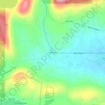 Topografische Karte Bearsville, Höhe, Relief