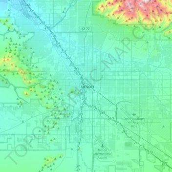 Topografische Karte Tucson, Höhe, Relief