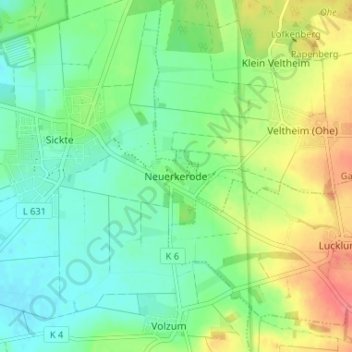 Topografische Karte Neuerkerode, Höhe, Relief