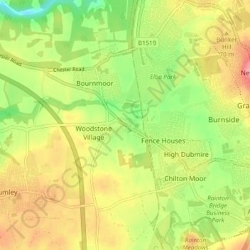 Topografische Karte Lambton, Höhe, Relief