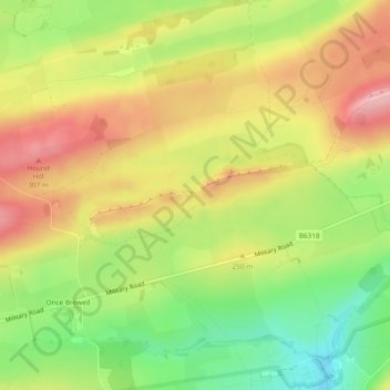 Topografische Karte Sycamore Gap, Höhe, Relief