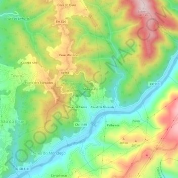 Topografische Karte Misarela, Höhe, Relief