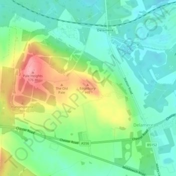 Topografische Karte Eddisbury Hill Fort, Höhe, Relief