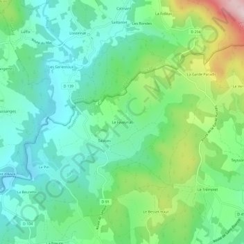Topografische Karte Le Faveyrial, Höhe, Relief