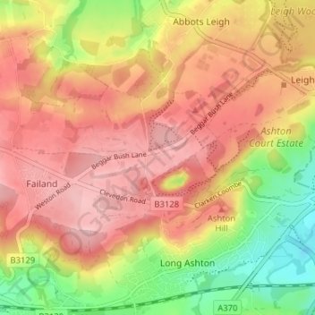 Topografische Karte Audley Redwood, Höhe, Relief