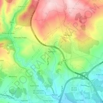 Topografische Karte Murteira, Höhe, Relief