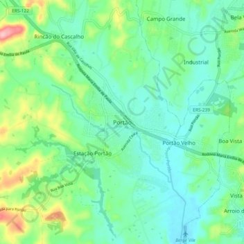 Topografische Karte Portão, Höhe, Relief