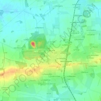 Topografische Karte Le Bois Vert, Höhe, Relief