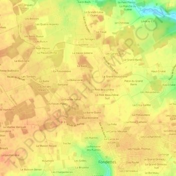 Topografische Karte Les Chairières, Höhe, Relief