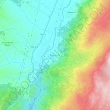 Topografische Karte Tourencinho, Höhe, Relief