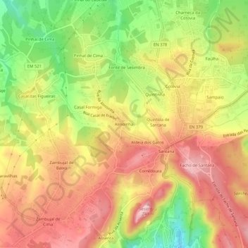 Topografische Karte Almoinha, Höhe, Relief