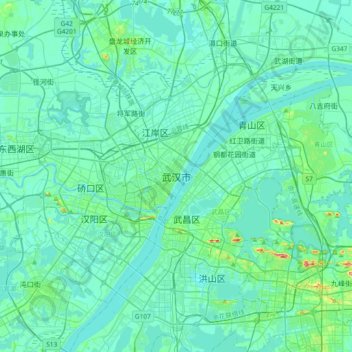 Topografische Karte Wuhan, Höhe, Relief
