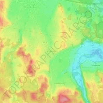 Topografische Karte Oberthingau, Höhe, Relief