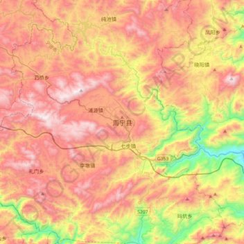 Topografische Karte 周宁县, Höhe, Relief