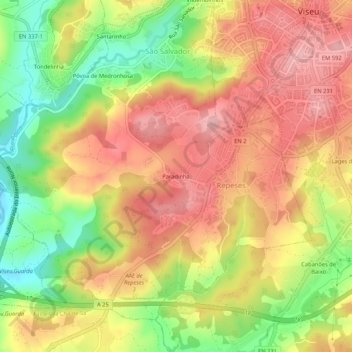 Topografische Karte Paradinha, Höhe, Relief