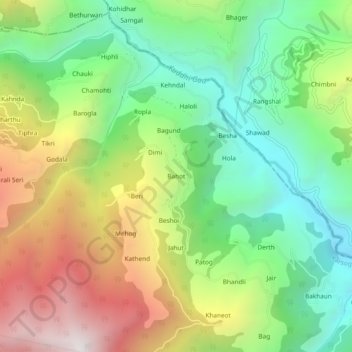 Topografische Karte Bahot, Höhe, Relief