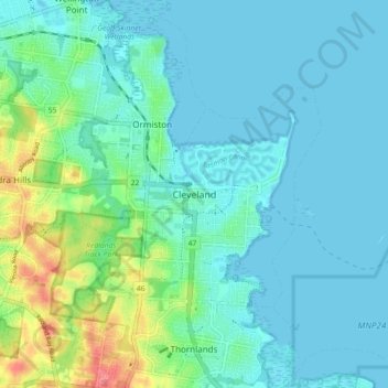 Topografische Karte Cleveland, Höhe, Relief