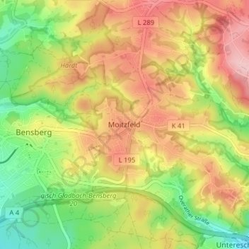 Topografische Karte Moitzfeld, Höhe, Relief