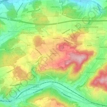 Topografische Karte Zünikon, Höhe, Relief