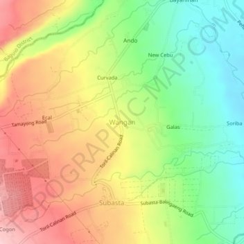 Topografische Karte Wangan, Höhe, Relief