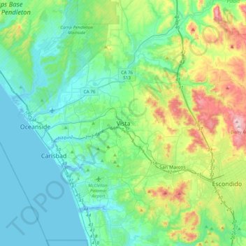 Topografische Karte Vista, Höhe, Relief