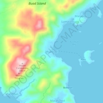 Topografische Karte Mualbual, Höhe, Relief