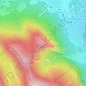 Topografische Karte Grünstein, Höhe, Relief