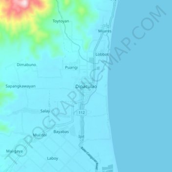 Topografische Karte Dipaculao, Höhe, Relief