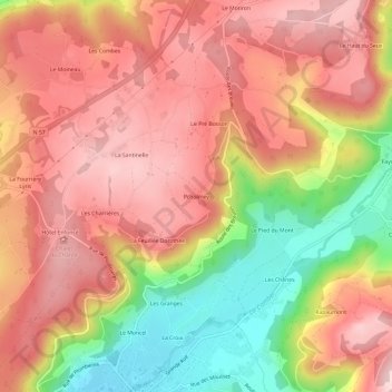Topografische Karte Pcholmey, Höhe, Relief
