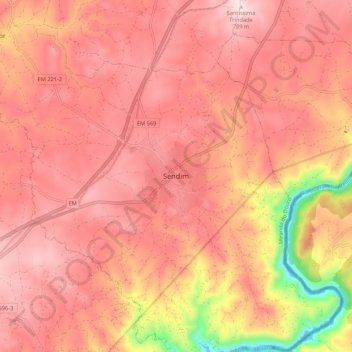 Topografische Karte Sendim, Höhe, Relief