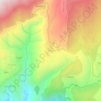 Topografische Karte Picão, Höhe, Relief