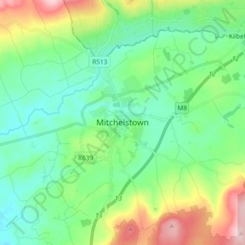 Topografische Karte Mitchelstown, Höhe, Relief