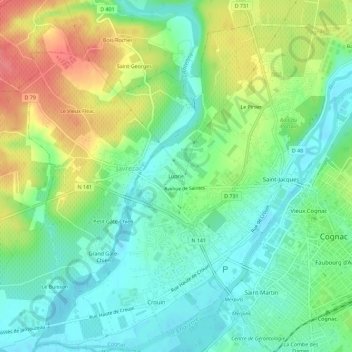 Topografische Karte Luprie, Höhe, Relief