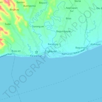 Topografische Karte Tigbauan, Höhe, Relief