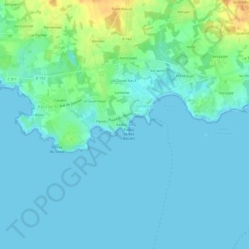 Topografische Karte Kerbiscart, Höhe, Relief