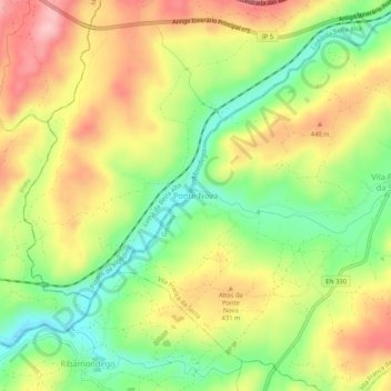 Topografische Karte Ponte Nova, Höhe, Relief