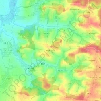 Topografische Karte Riedersheim, Höhe, Relief