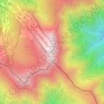 Topografische Karte Corno alle Scale, Höhe, Relief