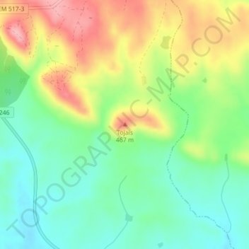 Topografische Karte Tojais, Höhe, Relief