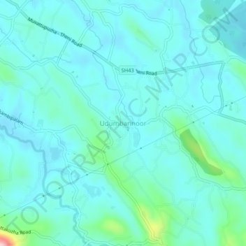 Topografische Karte Udumbannoor, Höhe, Relief