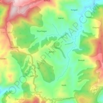 Topografische Karte Kande, Höhe, Relief