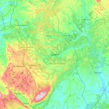Topografische Karte Ourém, Höhe, Relief