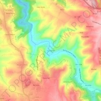 Topografische Karte Carvalhal, Höhe, Relief