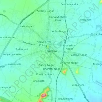 Topografische Karte Namakkal, Höhe, Relief