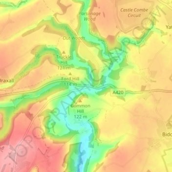 Topografische Karte Ford, Höhe, Relief