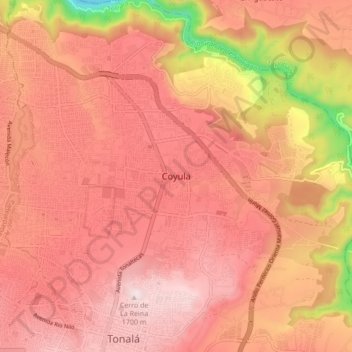 Topografische Karte Coyula, Höhe, Relief