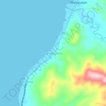 Topografische Karte Pananggalon, Höhe, Relief